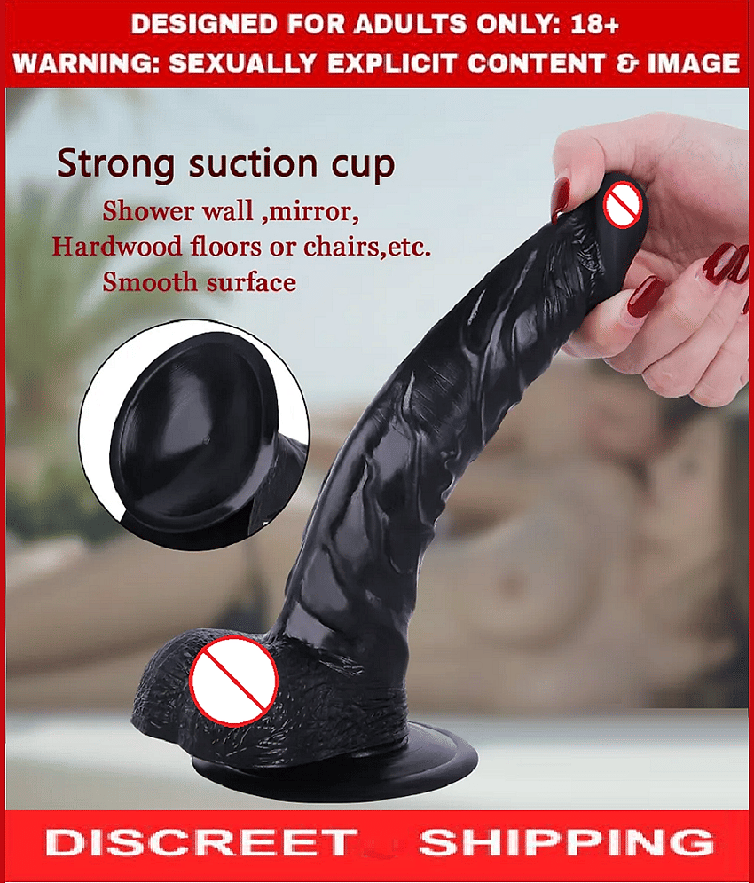 KAMVEDA PRESENT REALISTIC 9 INCH DARK BLACK PREMIUM SILICON DILDO WITH PERFECT SUCTION CUP & BIG BALLS