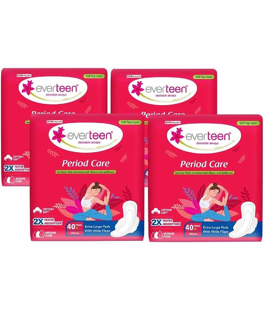 Everteen Period Care XL Soft Sanitary Pads For Medium Flow, 40 Pads Each (Pack of 4)