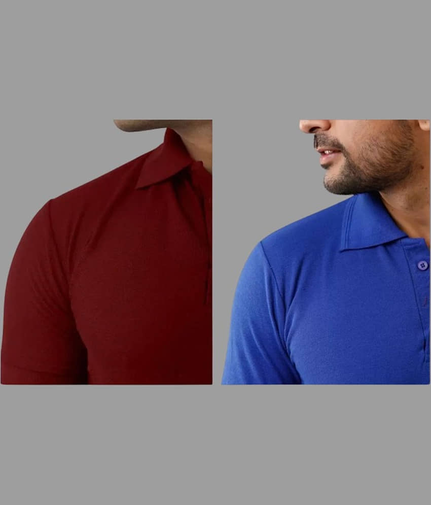 SKYRISE Pack of 2 Cotton Blend Slim Fit Solid Half Sleeves Men's Polo T Shirt ( Multicolor ) view 2