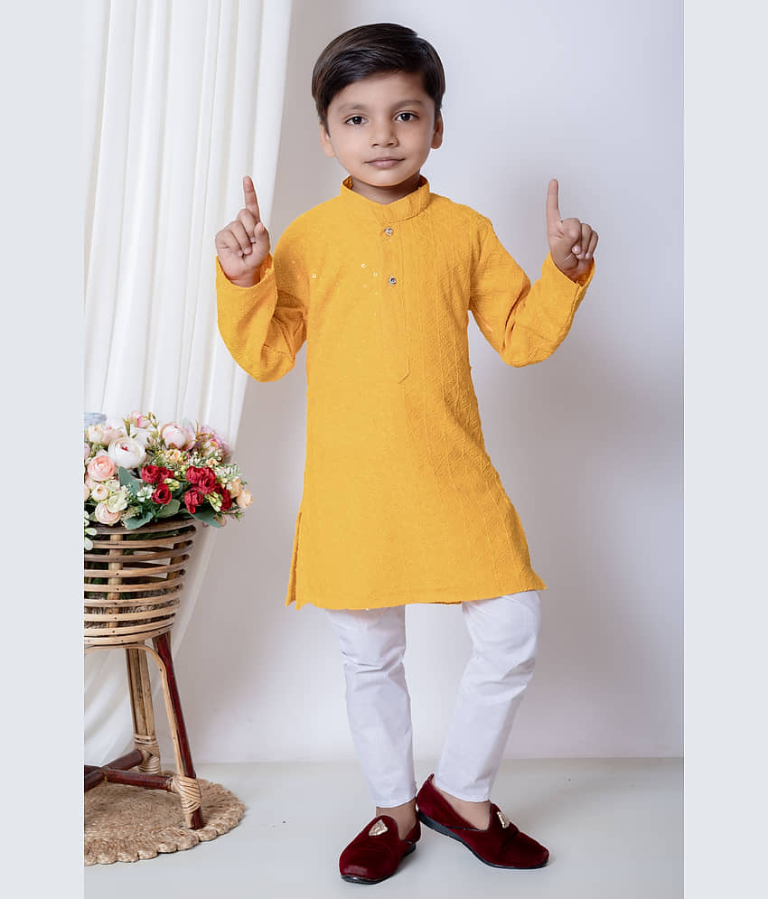 New Collection Boys Chanderi Sequined - Pattern Kurta Pant Set ( Dark Blue , Pack of 1 )