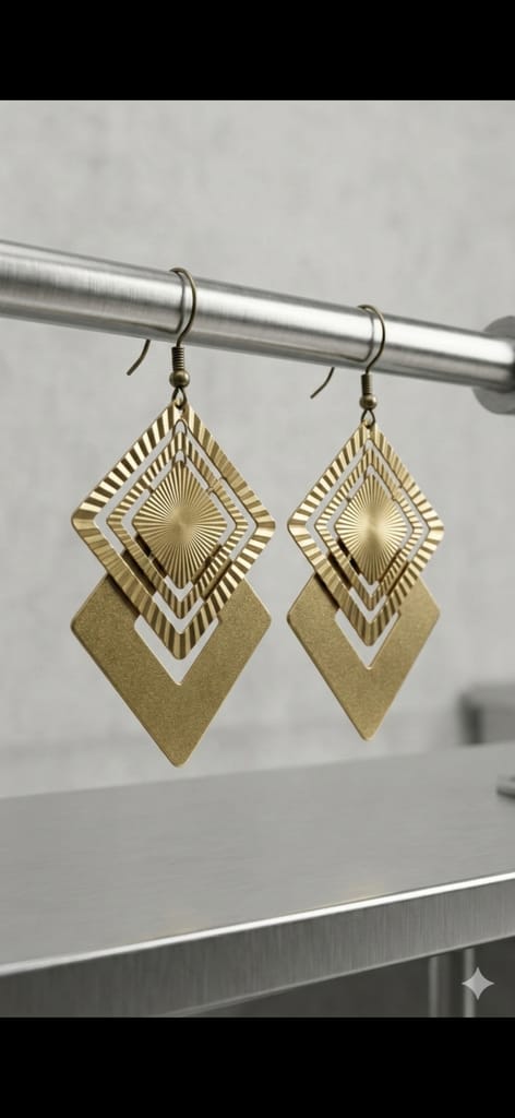 Modern Matte Gold-Plated Geometric Rhombus Dangle Earrings for Women view 2