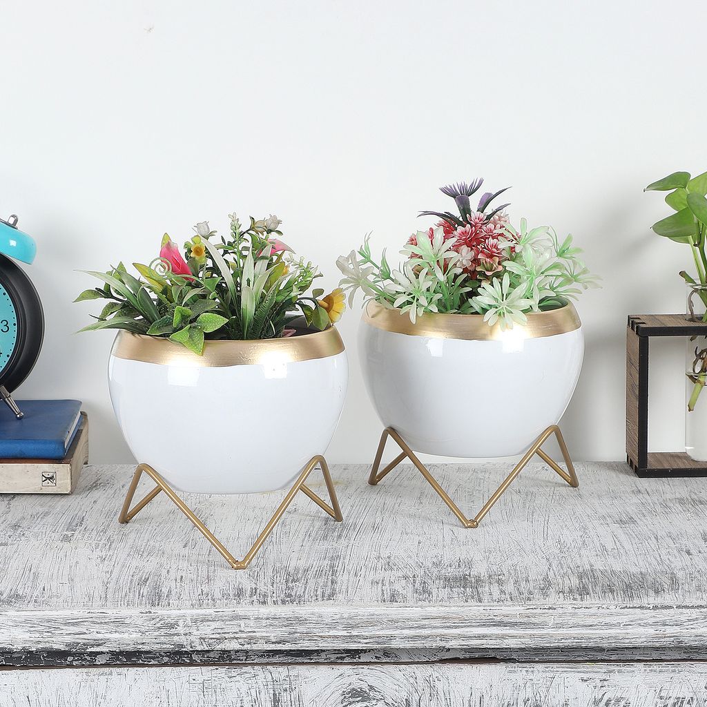 White Apple Planter Set of 2