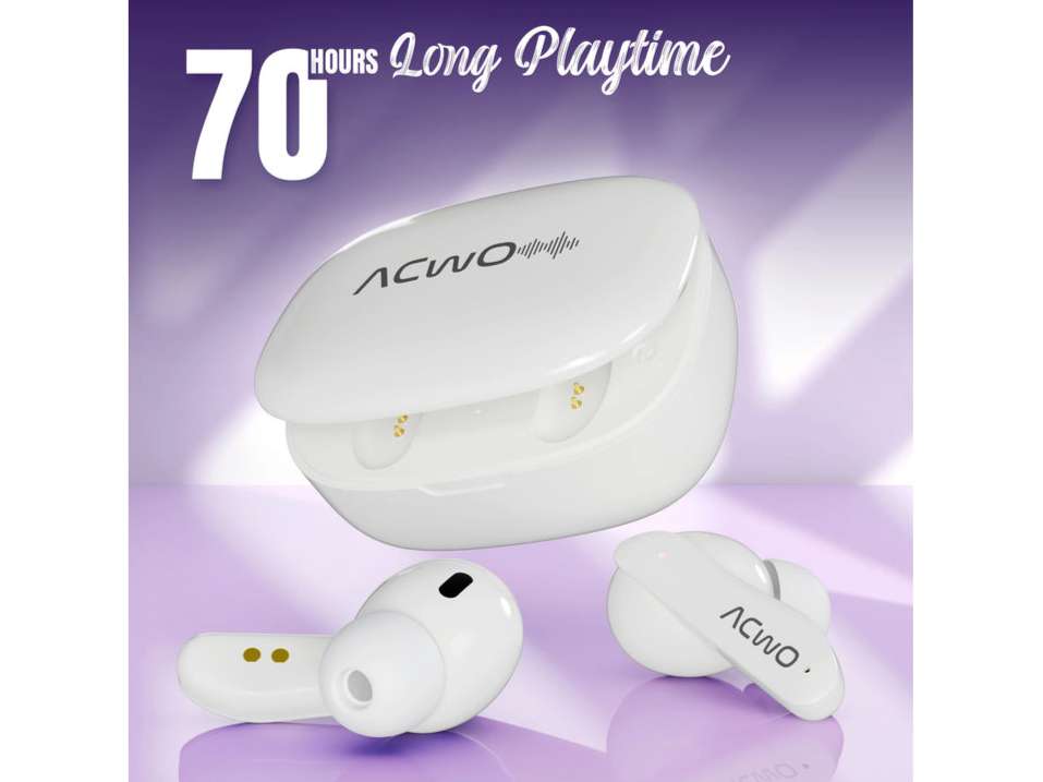 ACwO Dwots 111 in Ear Wireless Earbuds, Up to 75Hrs Battery Life, 10Mm Spatial Drivers, Noise-Free Calls with 4 Noise Cancellation Mics, Bluetooth V5. - Pearl White view 2