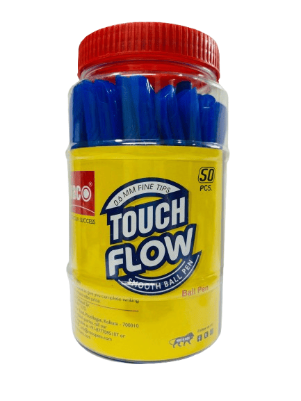 Maco Touch Flow Ballpoint Pens Jar of 50| Hexagonal Shape for better Grip and smooth writing| Transparent Barrel With Ergonomic grip| Pack of 50 Ink-Blue view 2