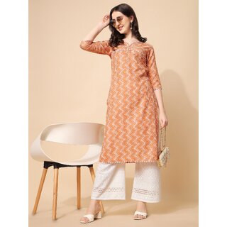Elara Peach Cotton Blend Kurta For Women view 2