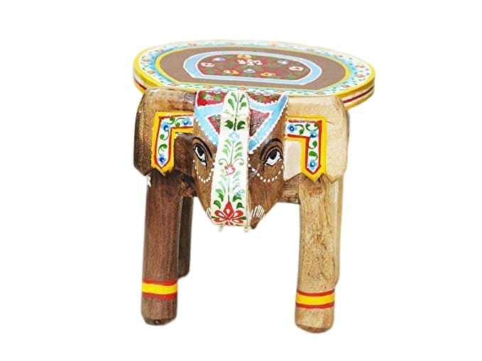 Kusum Art and Crafts Wooden Hand Painted Rajasthani Elephant Stool with Natural Finish (8x10x8, Multicolor-A) view 2