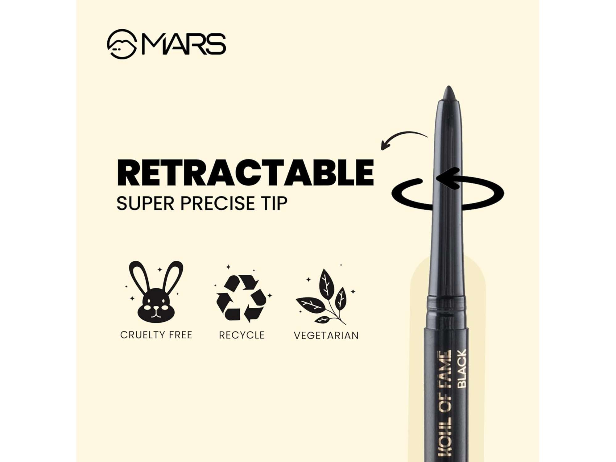 MARS Kohl of Fame Up to 12 Hours Stay Retractable Kajal, Smudgeproof and Waterproof, Long Lasting (0.35g) - Black view 2