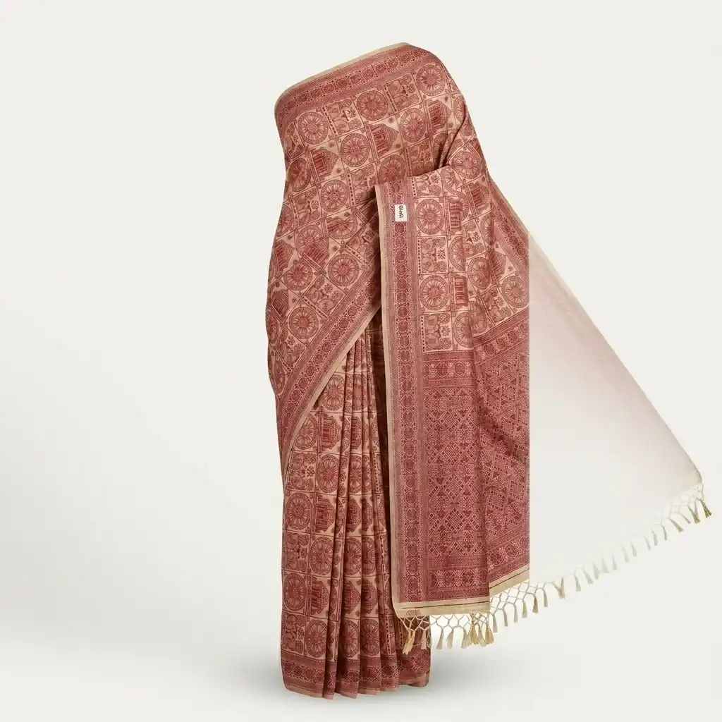 Maroon Printed Odisha Handloom Saree | Ethnic Woven Cotton
