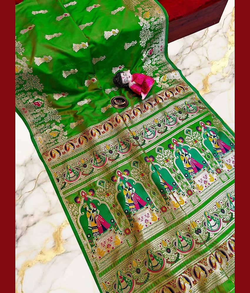 KALIPATRA Art Silk Solid Baluchari Saree With Unstitched Blouse Piece ( Green )