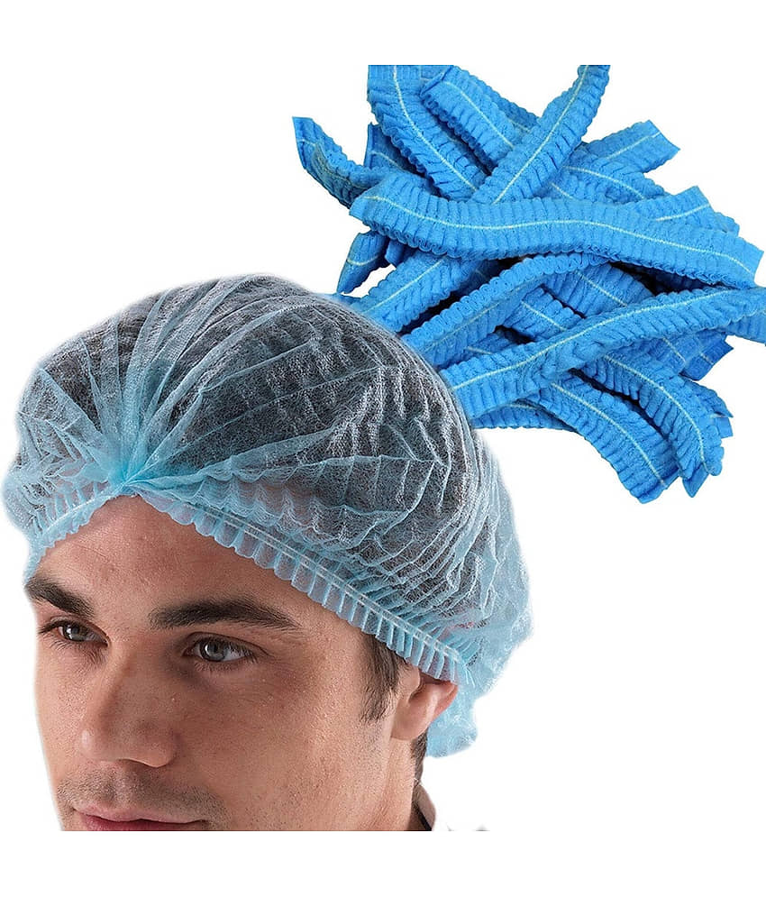 Krishzone blue cap 100pc Non Woven surgical cap blue color pack of 100pc Pack of 100