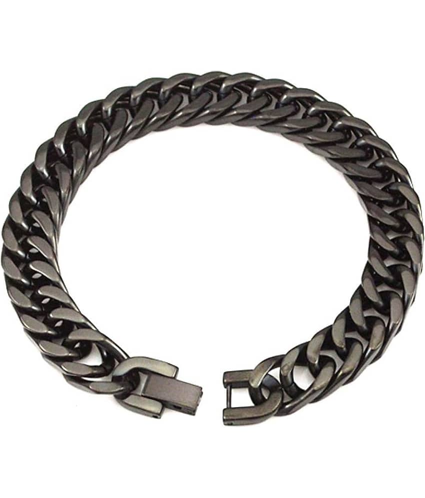 ZIVOM® Glossy Black Curb 316L Surgical Stainless Steel Premium Lock Bracelet For Men Boys view 2