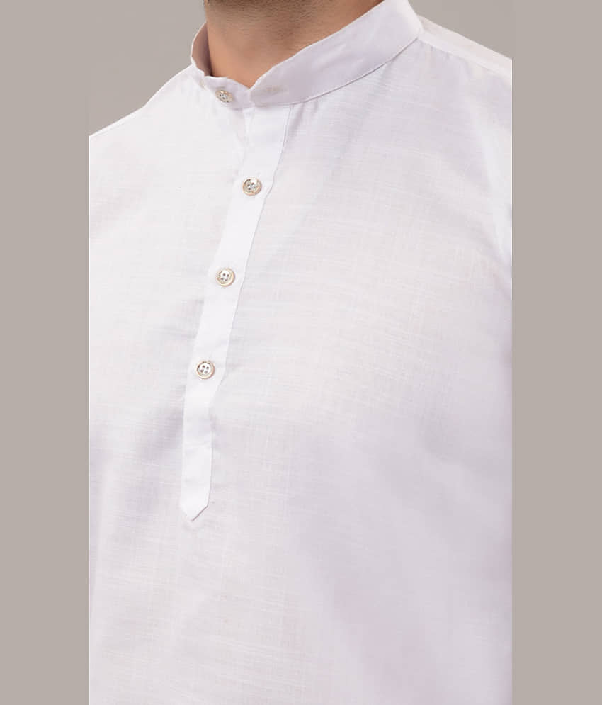 MOUDLIN White Cotton Blend Regular Fit Men's Kurta Pyjama Set ( Pack of 1 ) view 2