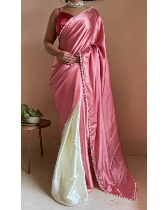 Satin Georgette Red Maroon Saree with Blouse Piece view 2