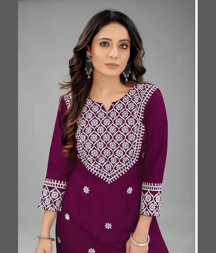 QPEEZ - Purple Rayon Women's Straight Kurti ( Pack of 1 ) view 2