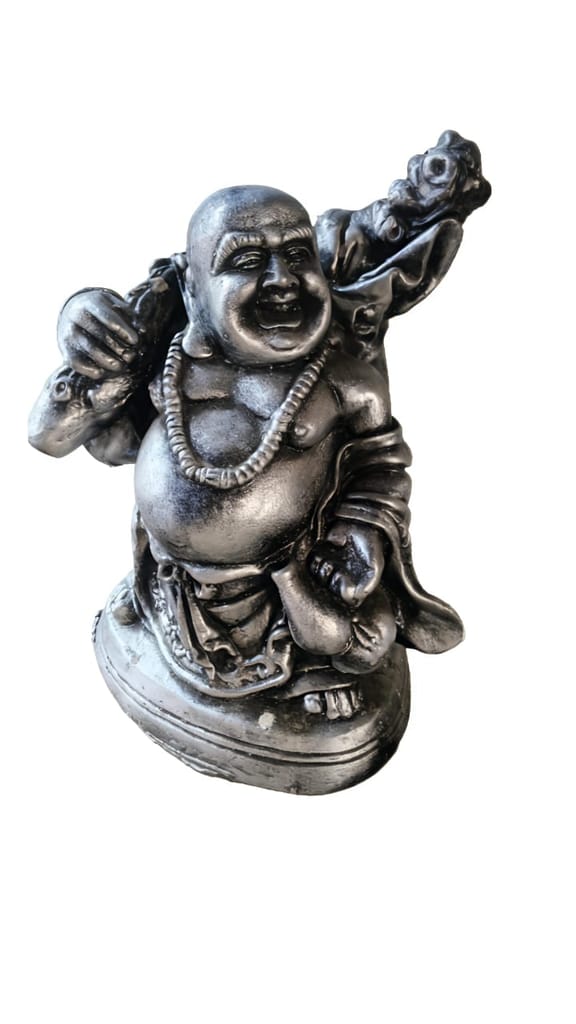 Silver Laughing Buddha Statue - Home & Office Decor