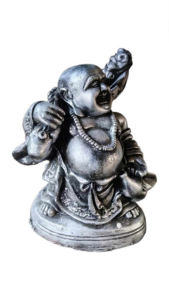 Silver Laughing Buddha Statue - Home & Office Decor view 2