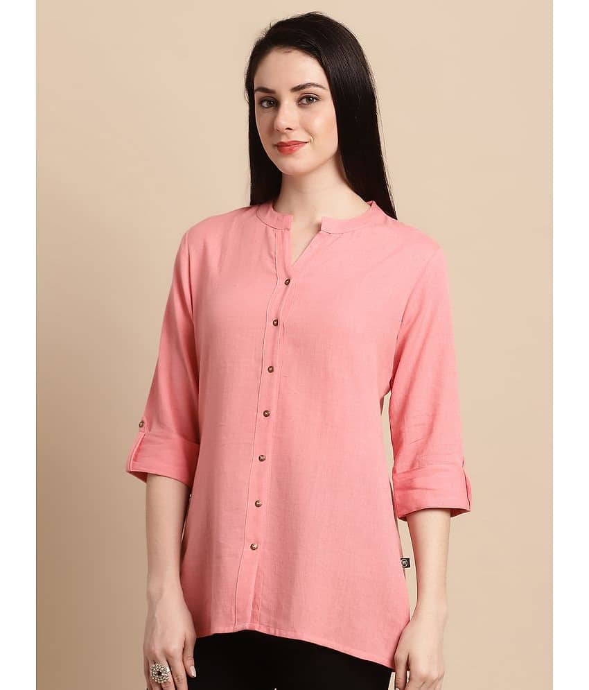 Pistaa Women Solid Cotton Shirt ( Rust ) view 2