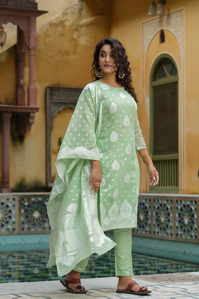 Light Green Poly Chanderi Ethnic Motifs Straight Suit Set PKSKD1178 view 2