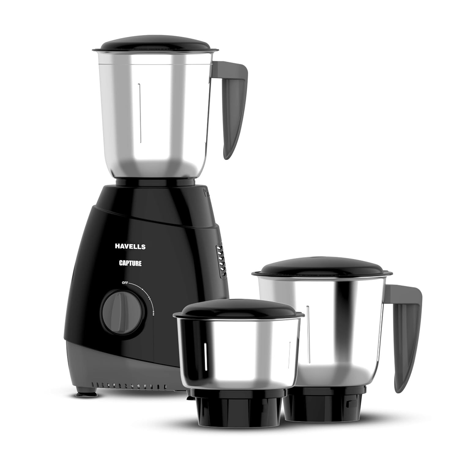 Havells Capture 500W Mixer Grinder 3 Stainless Steel Jars | 21000 RPM High-Speed Motor | Rust-Resistant 304 SS Blades | 1.5L Large Blending Jar | Overheat Protection