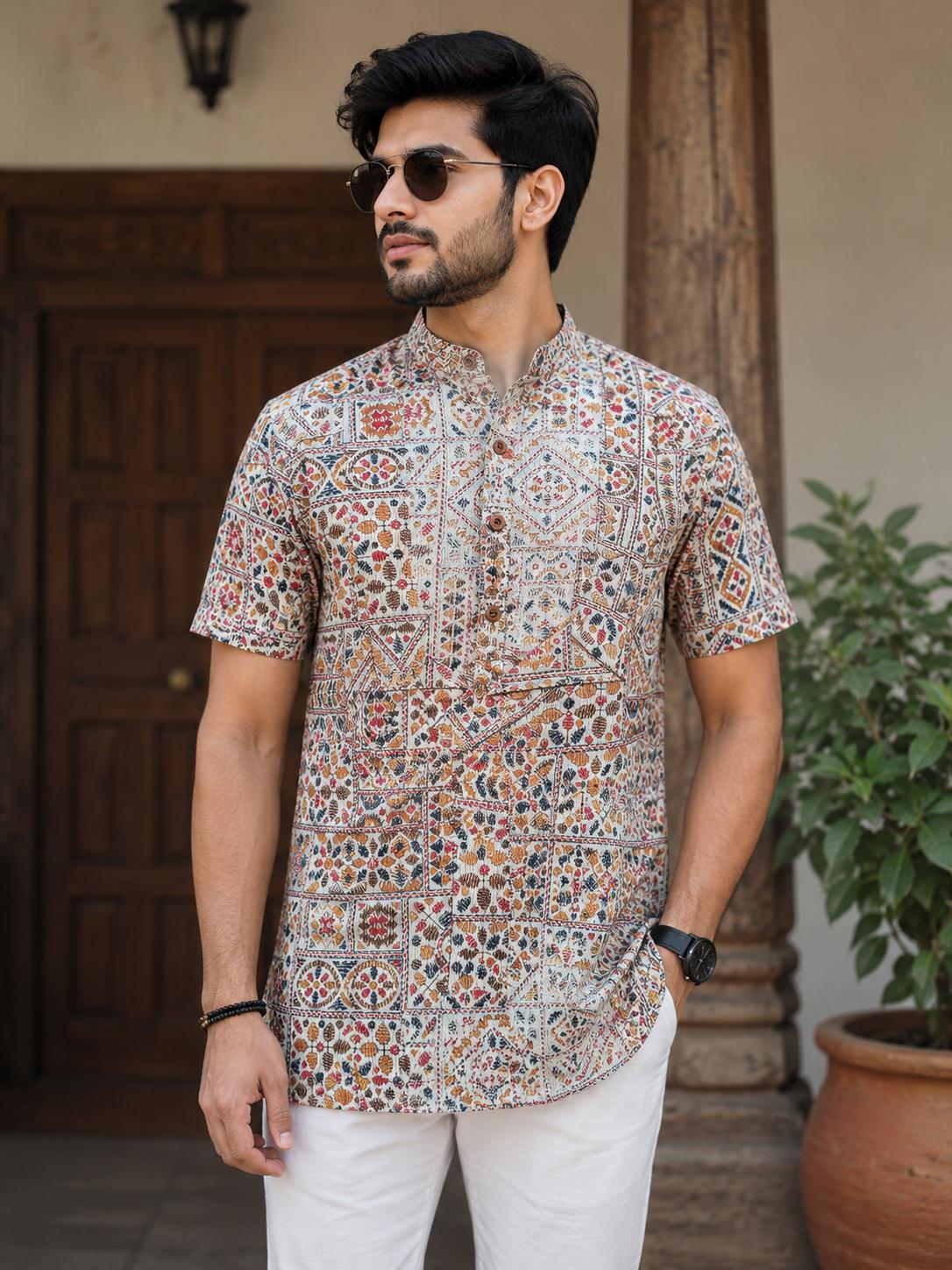 Panjabi Ajrak Print-Half Sleeve-42
