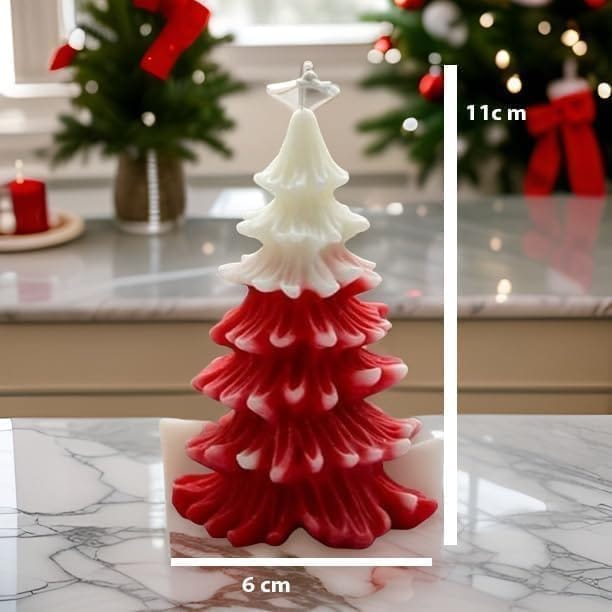 SS Enterprise Organic Soy Wax Christmas Tree Pillar Candles for Decor, Scented Aromatic Fragrance Candles, Smoke-Free, Xmas Decoration Accessories, (Pack of 3) view 2