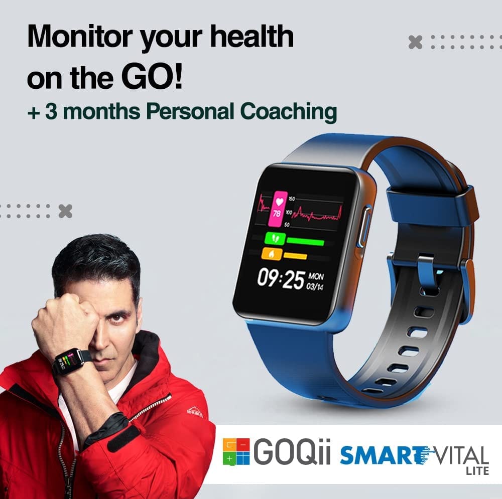 GOQii Smart Vital Lite SpO2 1.4" HD, Smart Notification Waterproof Smart Watch for Android Phones, Blood Oxygen, Fitness, Sports & Sleep Tracking with 3 Months Personal Coaching - Black view 2