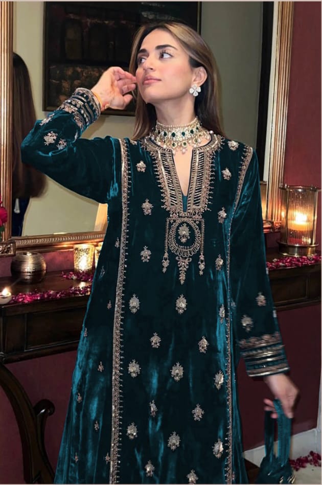 Lorenvelley Fashion Rama Velvet Salwar Suit Material Embroidered view 2