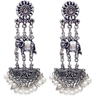 Ibbie German Oxidised silver Elephant Stylish Silver Color Metal Stud Jhumka Earrings for Women Girls