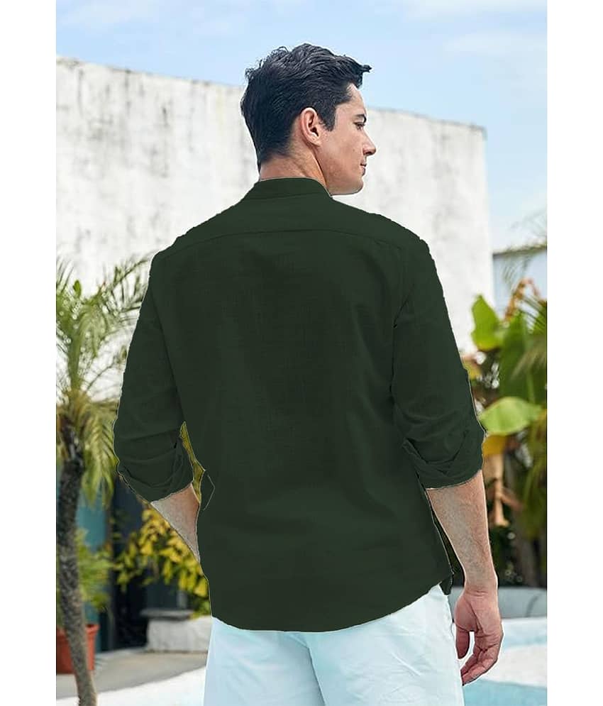 UNI VIBE Dark Green Cotton Men's Shirt Style Kurta ( Pack of 1 ) view 2