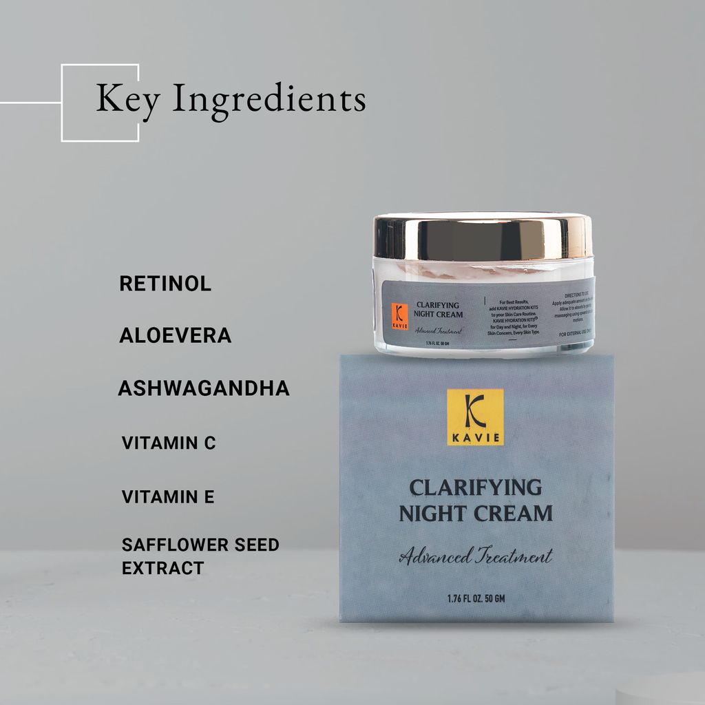 KAVIE Clarifying Night Cream – with Retinol, Ashwagandha Advanced Skincare Treatment | Dark spot | Fine lines & Wrinkles | for Men & Women view 2