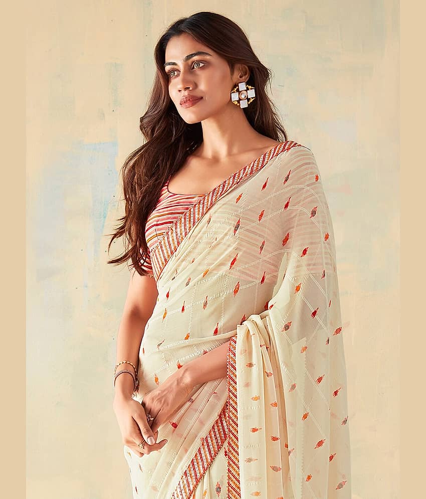 BLEESBURY Georgette Checks Saree With Unstitched Blouse Piece ( Green ) view 2