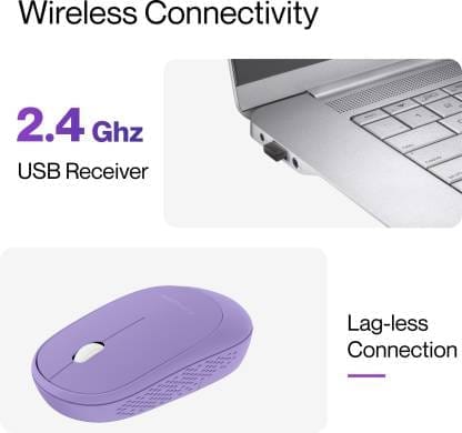 Ambrane Sliq Wireless Optical Mouse (2.4GHz Wireless, Orchid Purple) view 2