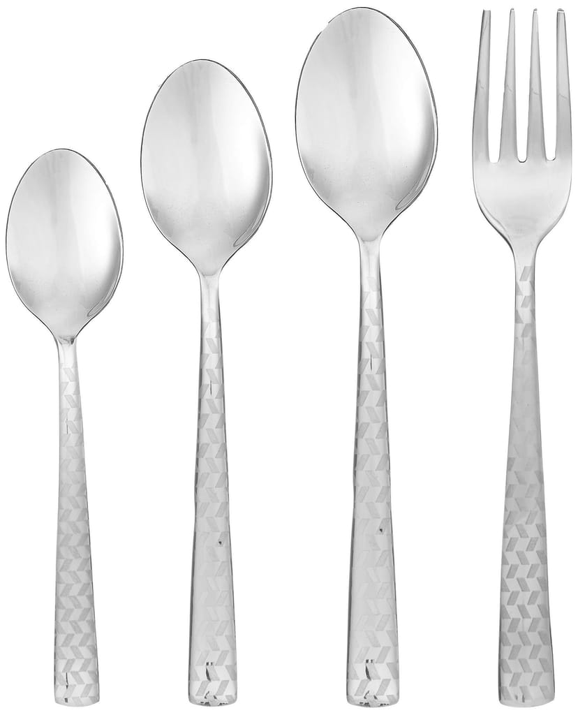 FnS Rhombo Stainless Steel Cutlery Set with Hanging Stand, 24-Piece (6 Dinner Spoons, 6 Dinner Forks, 6 Tea Spoons, 6 Baby Spoons & 1 Cutlery Stand) view 2