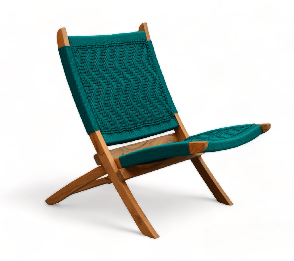 Orchid Homez Hand Woven Lounge Chair Folding Solid Wood Outdoor Chair (Natural) (Sea-Green) view 2