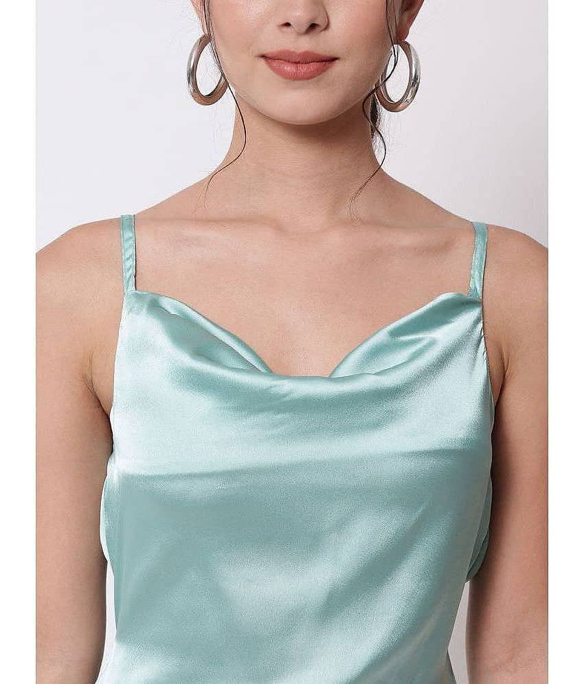 The Dry State Women Satin Solid A-line Dress ( Mint Green ) view 2