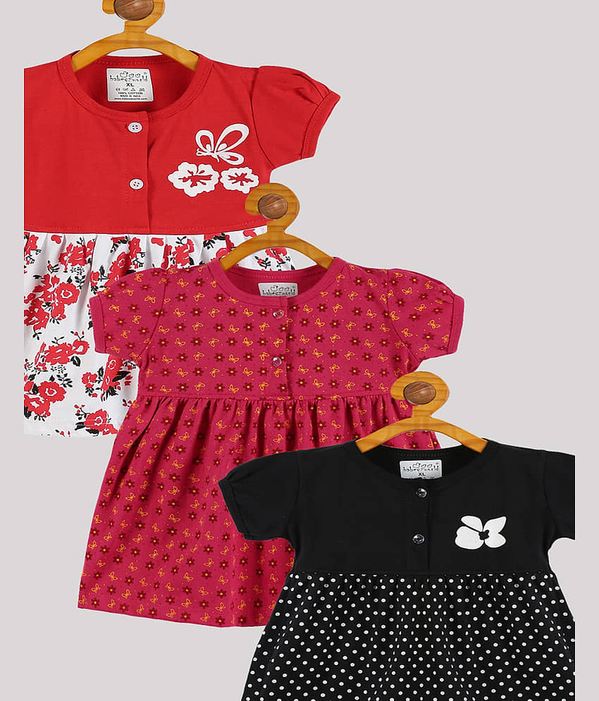 Babeezworld Pack of 3 Baby Girls Cotton Frock ( Multi ) view 2
