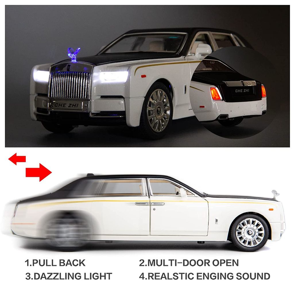 KTRS ENTERPRISE 1/24 Rolls-Royce Phantom Model Car,Zinc Alloy Pull Back Toy Diecast Toy Cars with Sound and Light for Kids Boy Girl Gift view 2