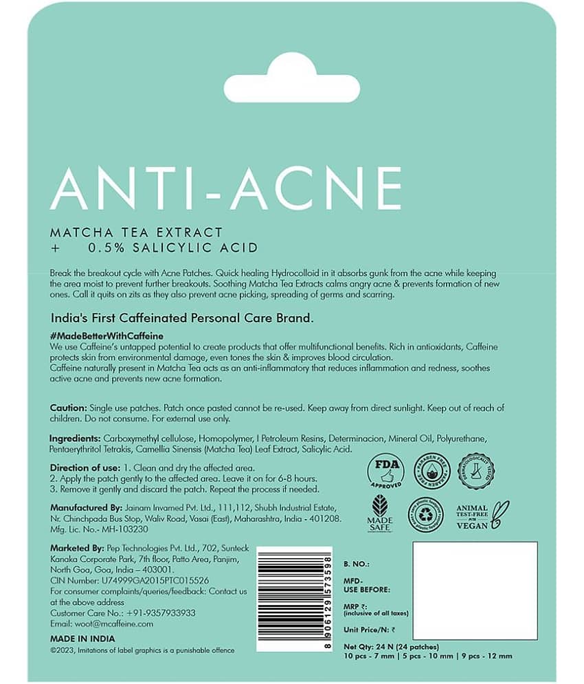 mCaffeine Matcha Tea Hydrocolloid Acne Patches to Reduce Acne 24 Patches (Pack of 1) view 2