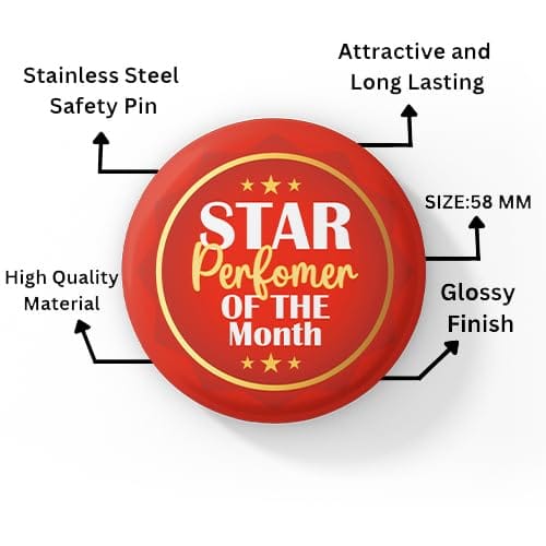 Star Performer Badge Pack Of 10 Round Pin Button Badge For Students Colleges Classes Office Boys Girls Men Women Batches For Bags, Backpack Size-58mm view 2