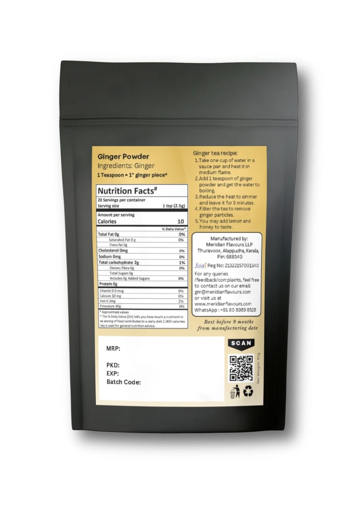 Meridian Flavours Dehydrated Ginger Powder | Washed and Cleaned Without Outer Skin | 100% Natural and Preservatives Free | (Ginger Powder, 50gm) view 2