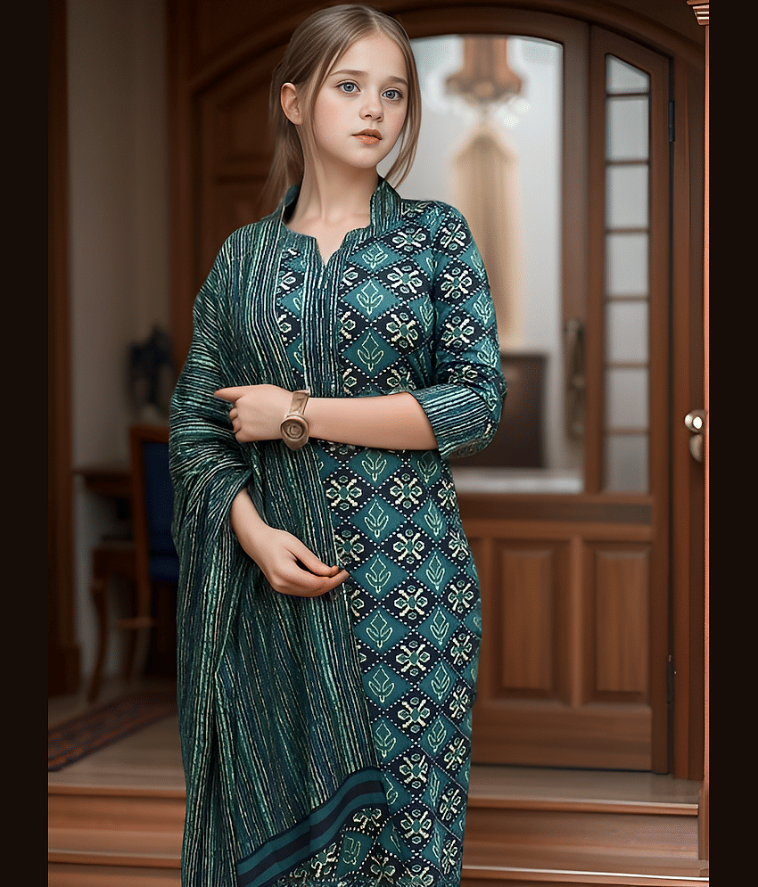 Aarya Designer Girls Cotton Blend Kurta with Trouser ( Pack of 1 , Pink ) view 2