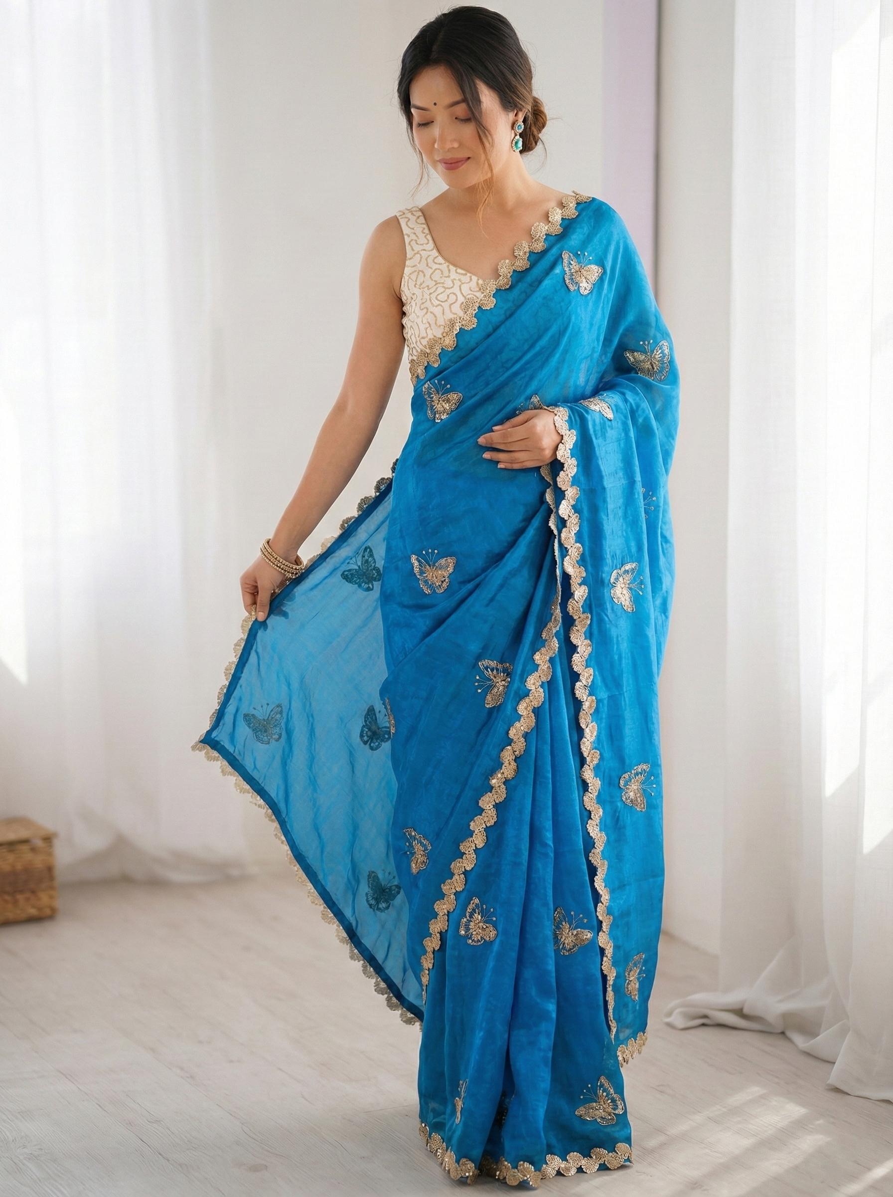Fendy Satin Silk Saree With Sequence Work view 2