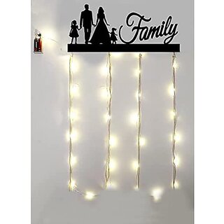 Khush Its Amazing Home Decor Wood Family With Led Light Hanging Photo Display, DIY Picture Photo Frame Collage Set Includes Multi colour Clips view 2