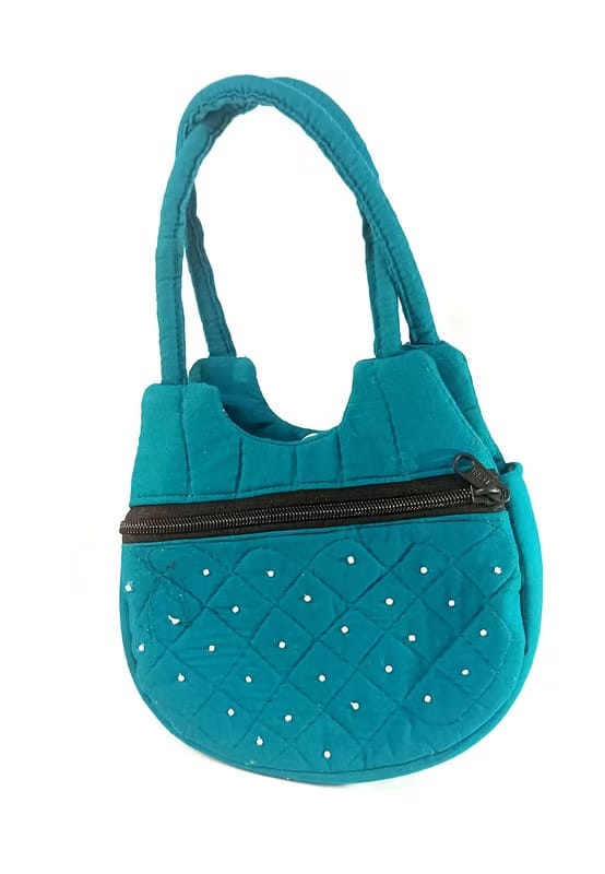 Embroidered Teal Handbag - Quilted Design with Mirror Accents view 2