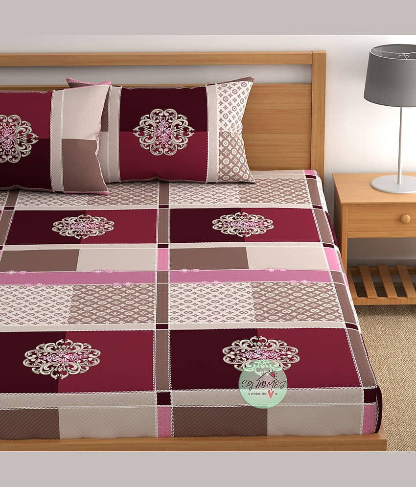 CG HOMES Microfiber 1 Double Bedsheet with 2 Pillow Covers ( Maroon ) view 2