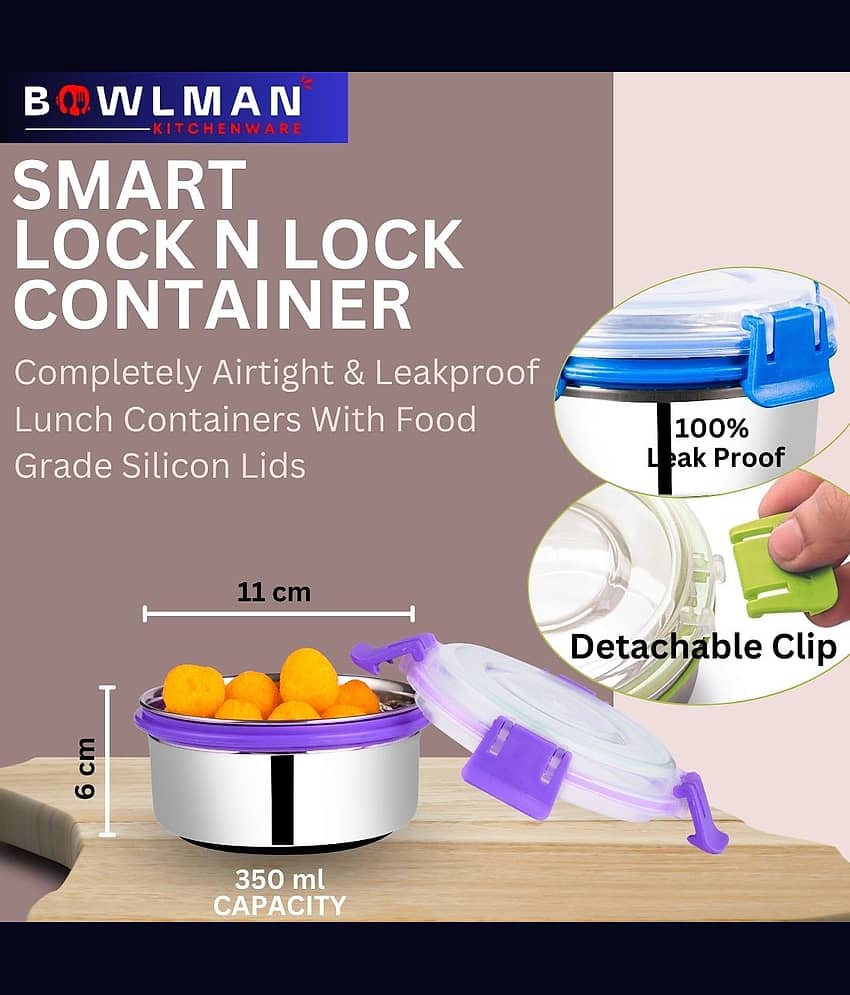 BOWLMAN Smart Clip Lock Steel Green Food Container ( Set of 3 ) view 2