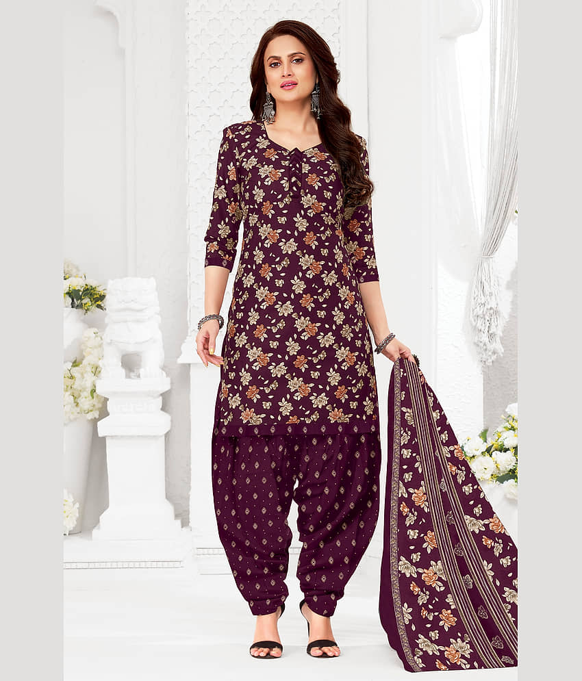 shree jeenmata collection Women Cotton Printed Straight Kurti With Patiala Salwar ( Purple ) view 2