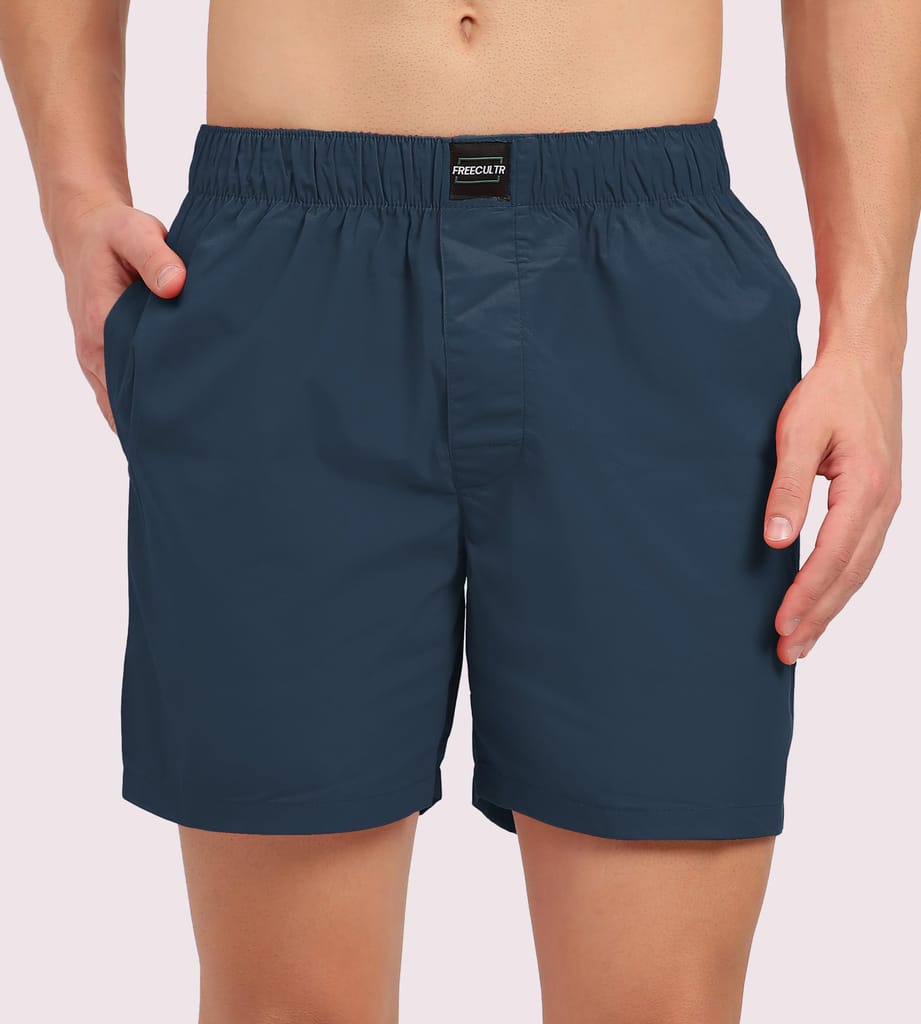 Freecultr Regular Fit Ultralight All Day Boxer Shorts for Men | 100% Cotton Fabric, Dual Deep Side Pocket, Microfibre Waistband Pack of 1-Hawaiian Blue view 2