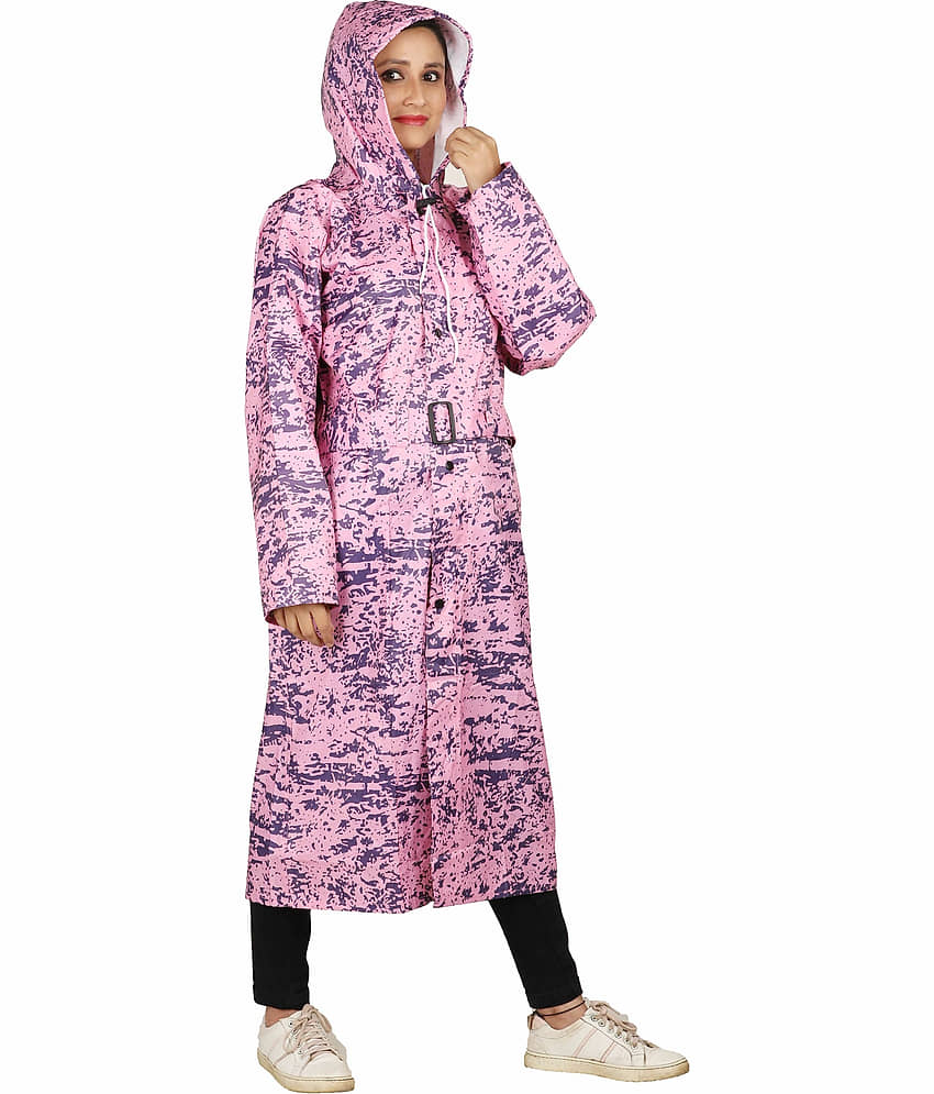 Goodluck Polyester Long Raincoat - Pink view 2
