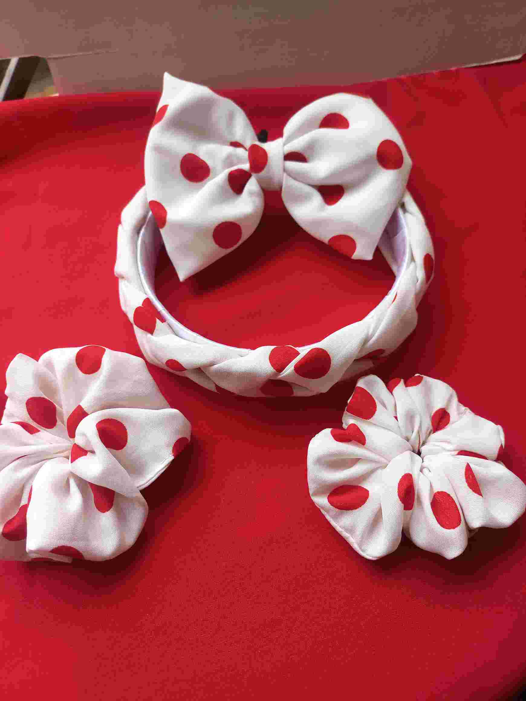 White Braided HairBand with White Polka Dot Retro Design Combo for Women and Girls, Hair Accessories Makeup Hairband Hair Accessories for Women Pack of 4 (White andRed) view 2
